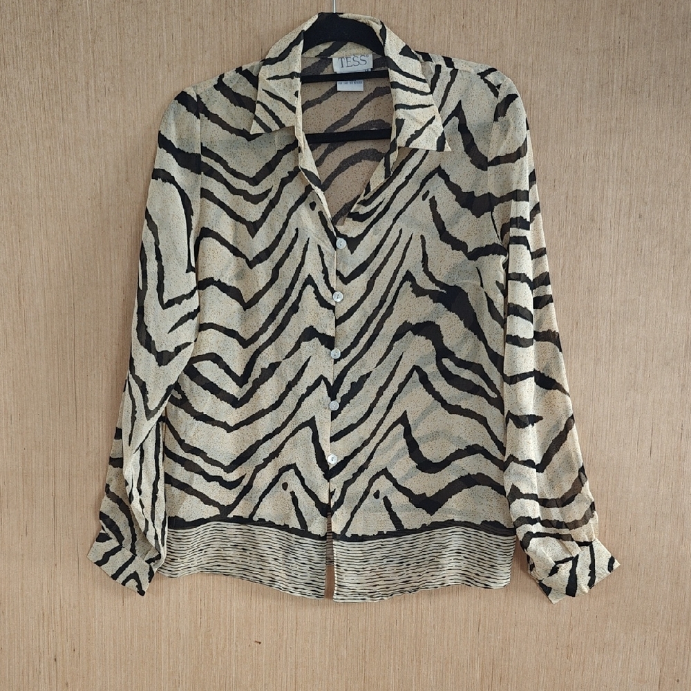 Tess Silk Sheer Animal Print Button Up